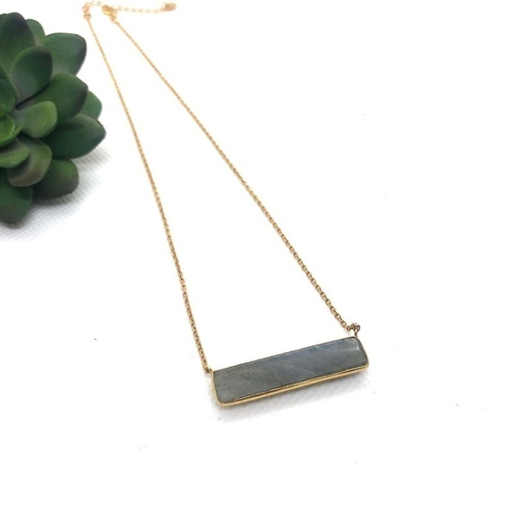 Argento Vivo 18k Gold Plated Sterling Silver Labradorite Bar Necklace - Picture 2 of 7